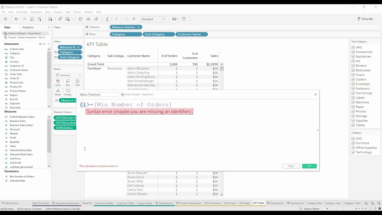 Tableau Tutorial - Applying detail level thresholds to summary KPIs (FIXED)