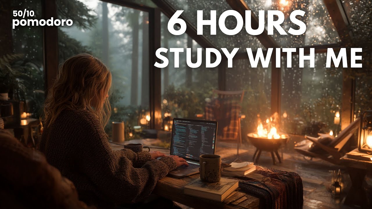 6 Hour Study With Me in a Cozy Rainy Cabin 🌧️🔥 No Music | Rain Sound & Fireplace Ambience | 50/10