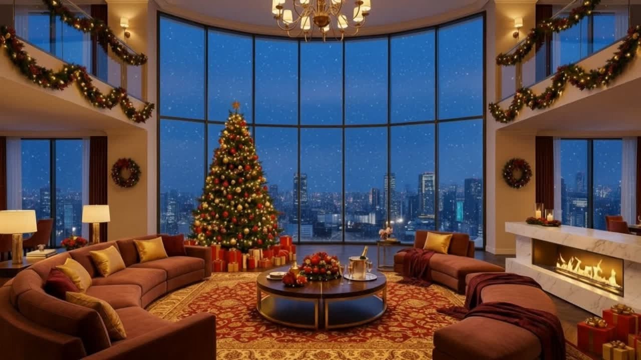 Cozy Cabin Alphine | Fireplace & Falling Snow | 2026 | Christmas| 4K Ambience