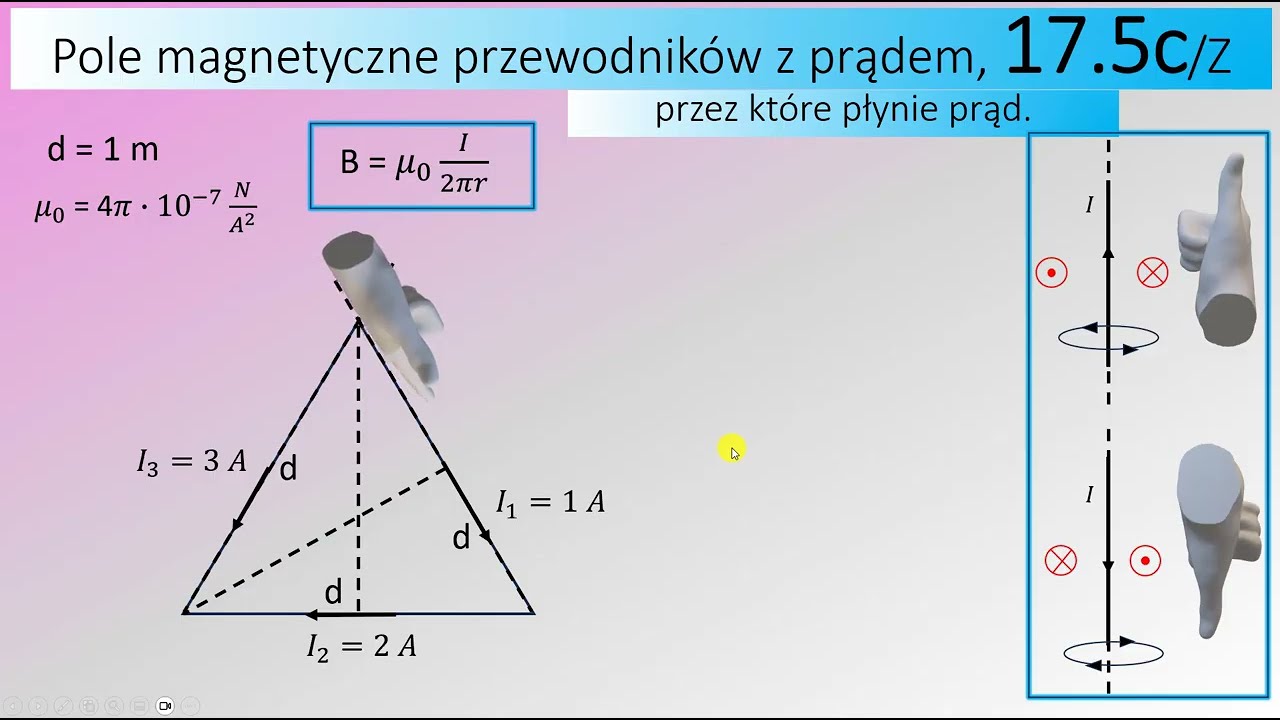 17.5c Oblicz wartość wektora indukcji magnetycznej pochodzącej od bardzo długich przewodnik&oacute;w prosto