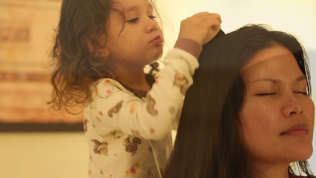 Toddler ASMR: 2 Year Old Kiana Baby Whispers, Brushes Mommy's Hair