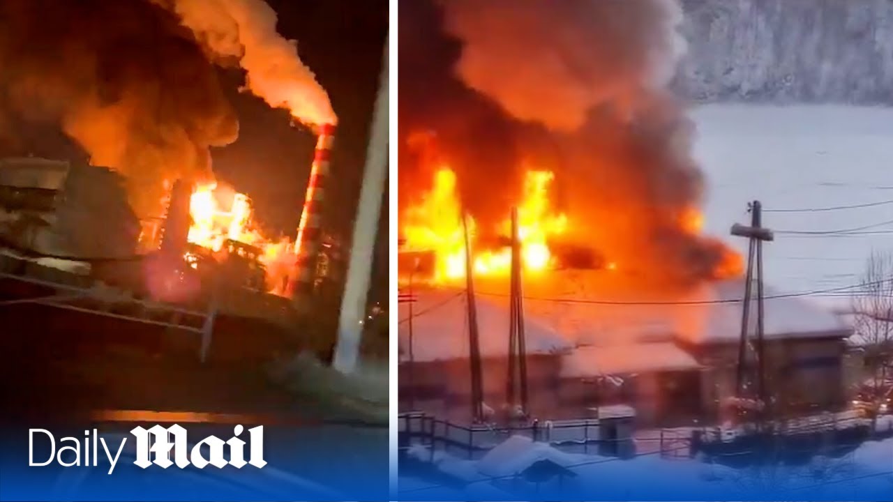 Russian oil refinery burns after Ukrainian drone strike as factories are torched