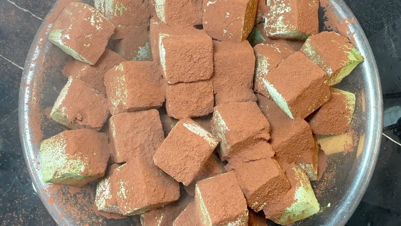 Matcha  Cubes Toped with Chocolate Powder | Oddly Satisfying 
