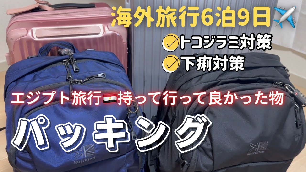 【海外旅行6泊9日パッキング🧳】トコジラミ、下痢対策など🤛🏻エジプト🇪🇬持って行って良かったもの｜packwithme｜バックパック｜キャリーケース