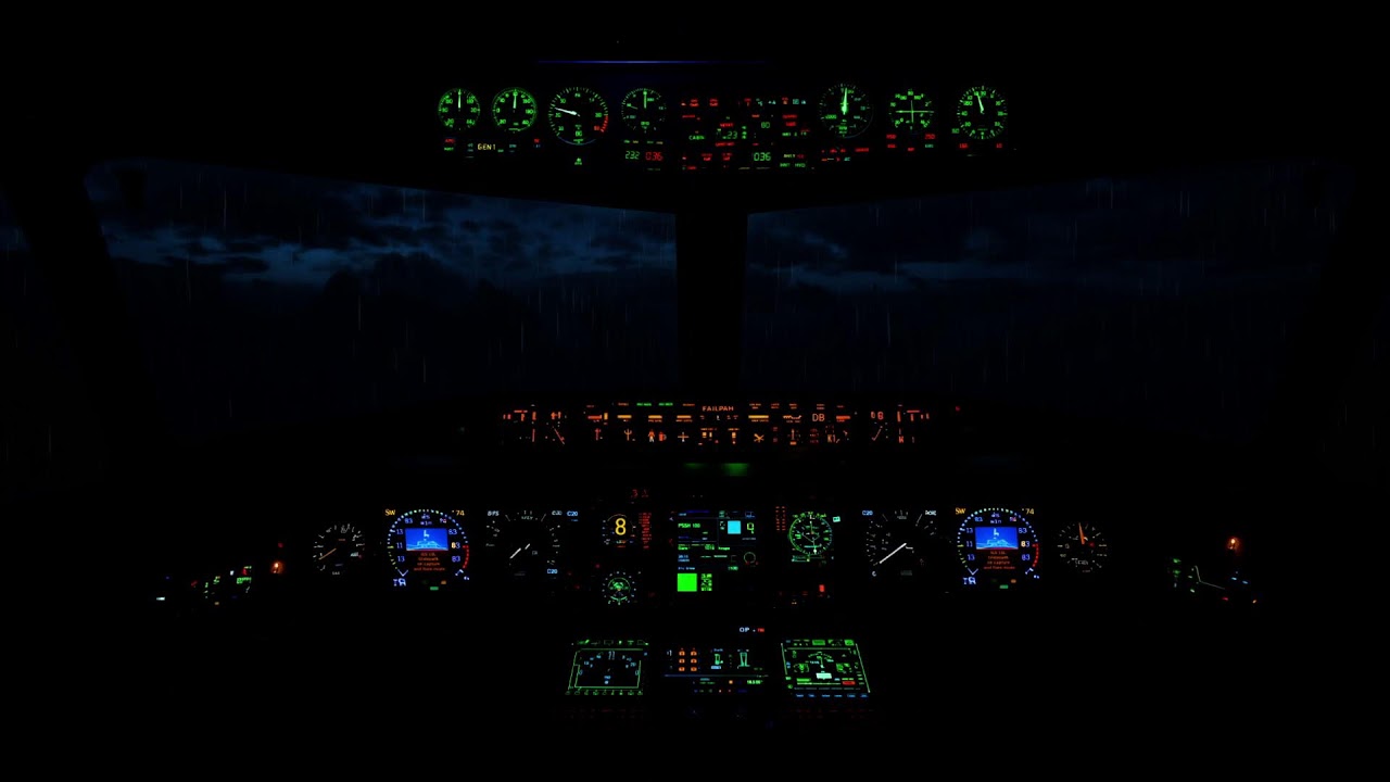 Dark Cockpit Rain & Thunder ⛈️ Cozy Night Flight Ambience for Sleep or Reading