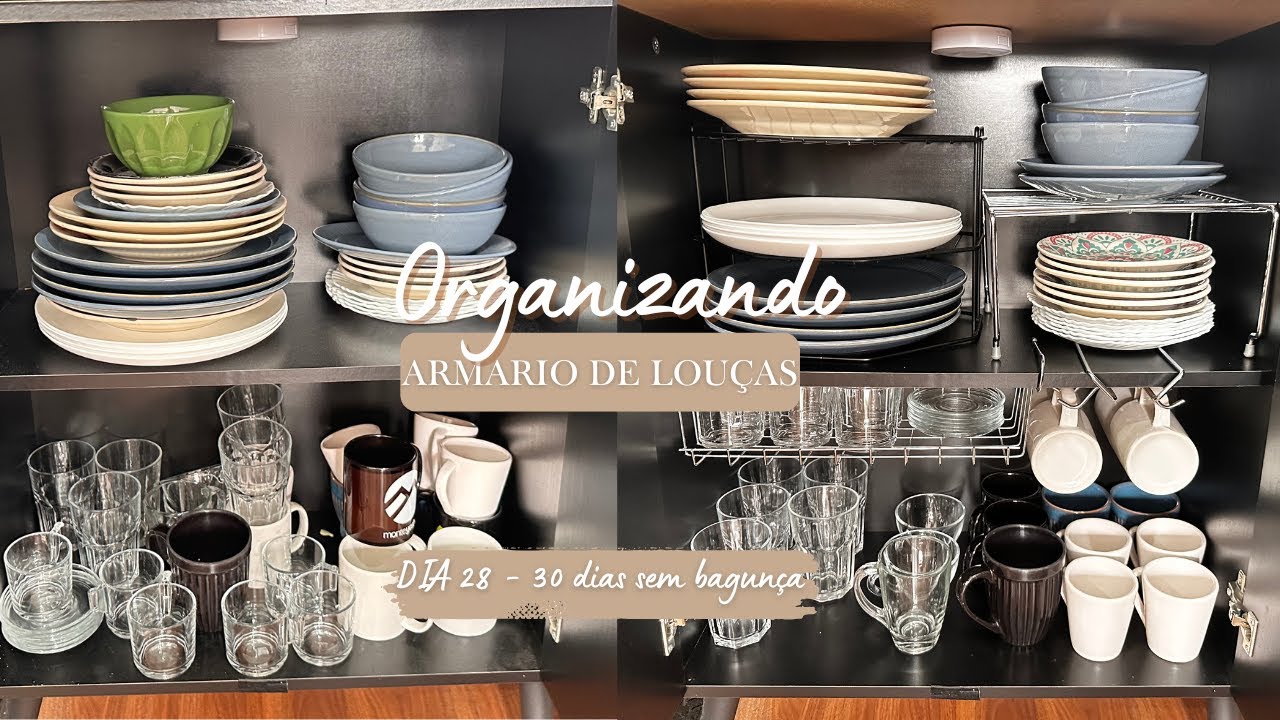 #30diassembagunça - DIA 28 - Armário de Louças do dia dia Organizado #organização #cozinhapequena