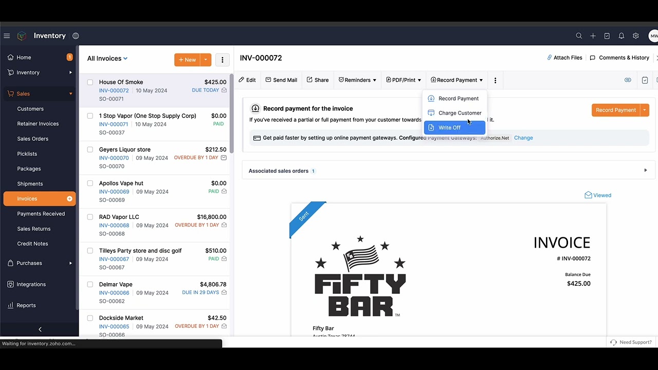 ZOHO HOW TO MANUALLY RECORD PAYMENT BY CHECK OR OTHER METHOD