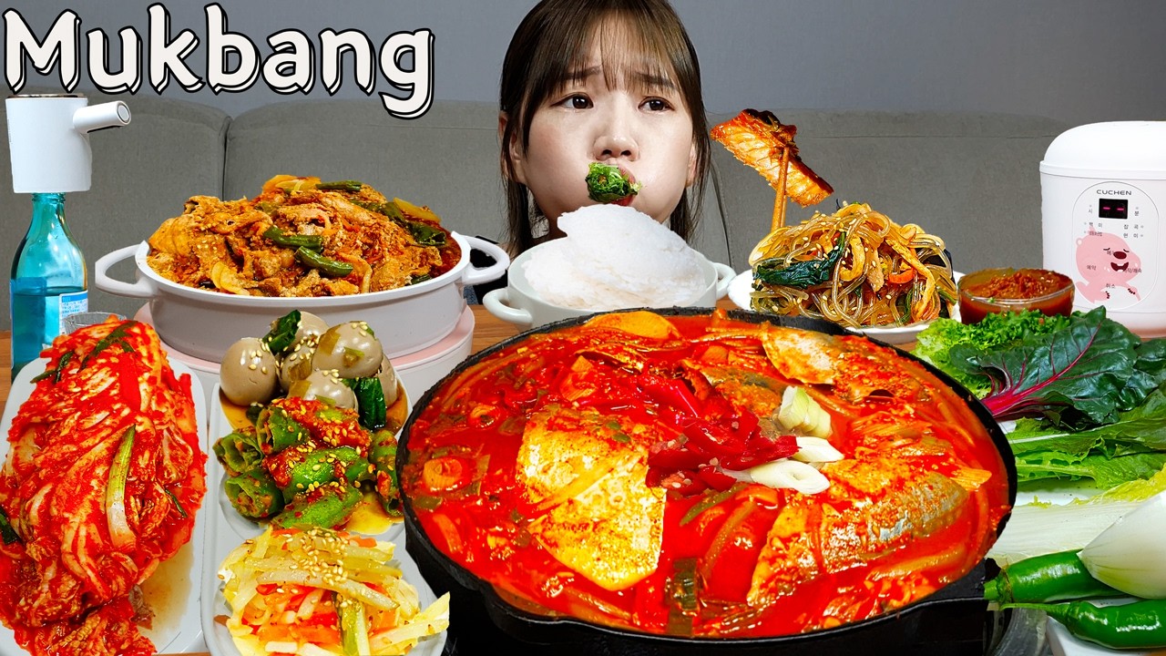 Sub)Real Mukbang- Корейская домашняя еда 🍱 Тушеная острая скумбрия,Свинина Бульгоги 🐟 КОРЕЙСКАЯ ЕДА