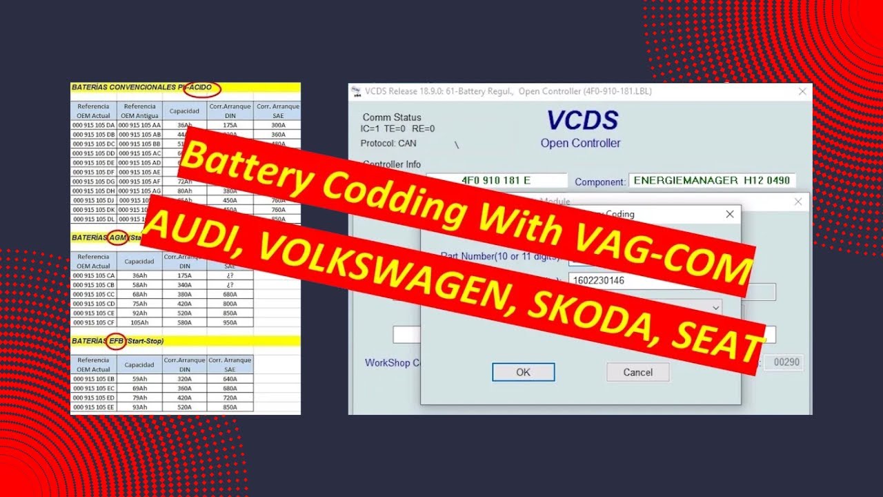 Codificar batería con Vag-Com Audi, Volkswagen, Skoda, Seat. Battery Change and codding
