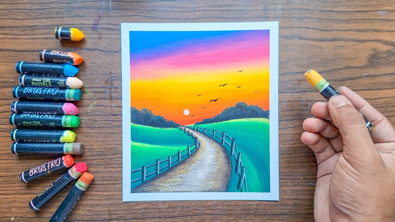 🎨 Easy Peaceful Countryside Sunset Drawing | Step-by-Step Tutorial for Beginners 🌅