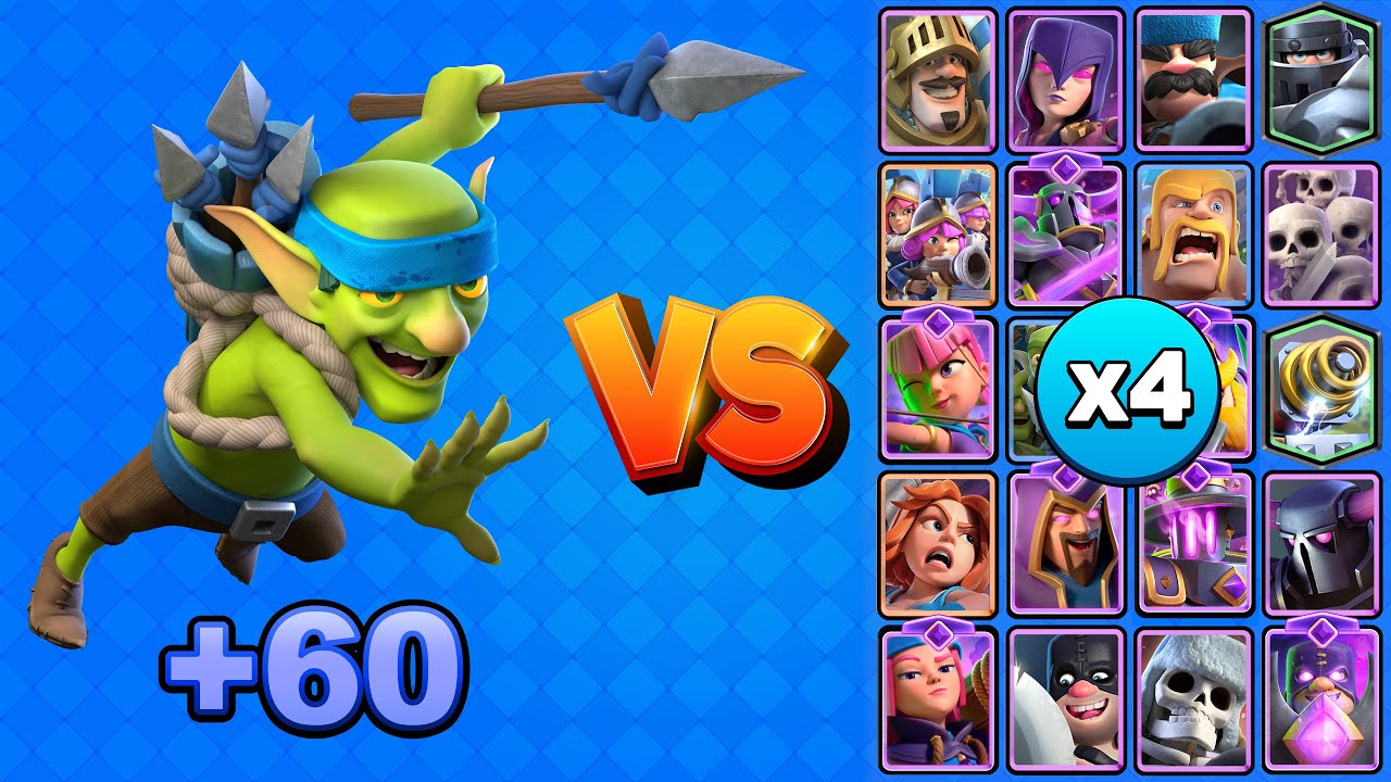 +60 DUENDES CON LANZA vs TODAS LAS CARTAS X4 | Clash Royale