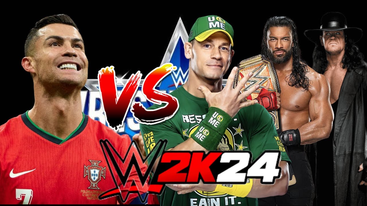 WWE 2K24 - Ronaldo vs. Roman Reigns, Brock Lesnar & Undertaker - One on Three Tag  Wrestlemania  |4K