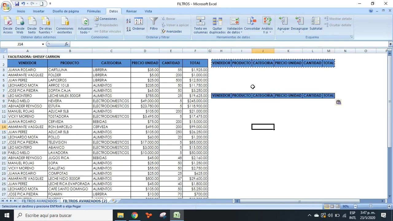 Filtros Avanzados, en Excel