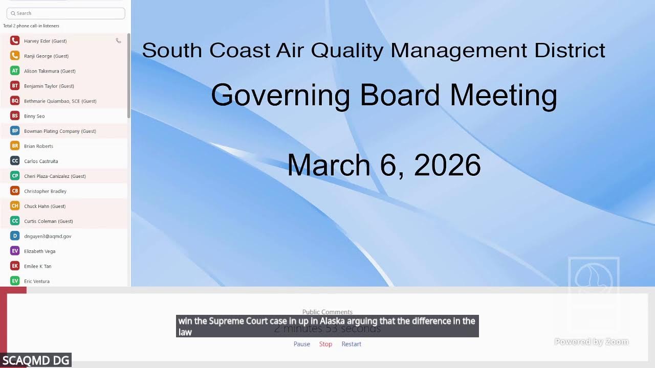 South Coast AQMD Governing Board Meeting - March 6, 2026