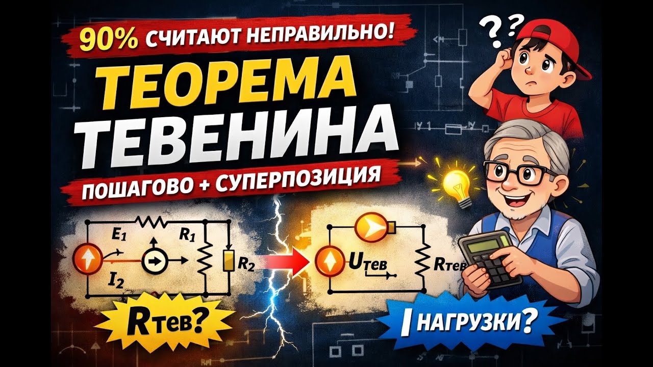 Теорема Тевенина: 90% считают неправильно | Пошаговый расчёт + метод наложения.