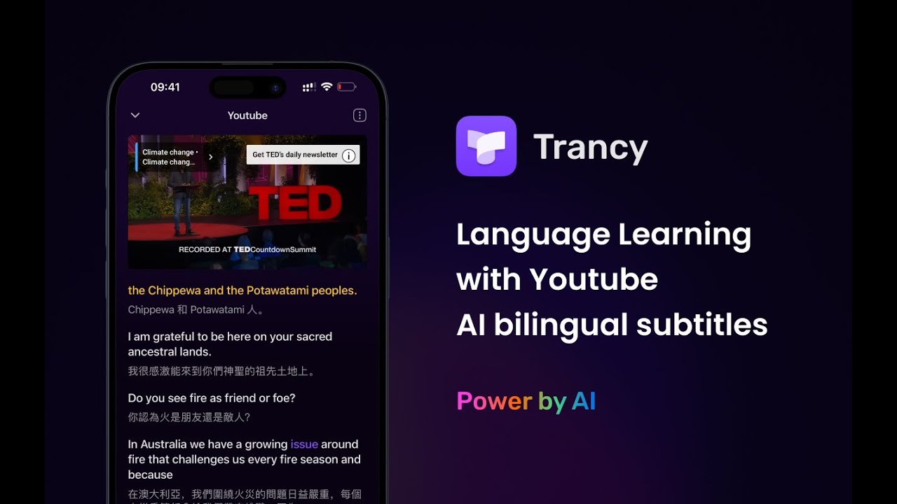 Trancy iOS App - Language learning with YouTubeAI subtitles