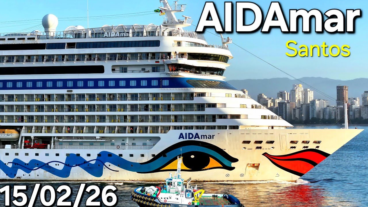 AIDAmar  cruzeiro navio ship 15/02/26 Santos primeira vez @cruzeiros2025 maior #drone olho boca
