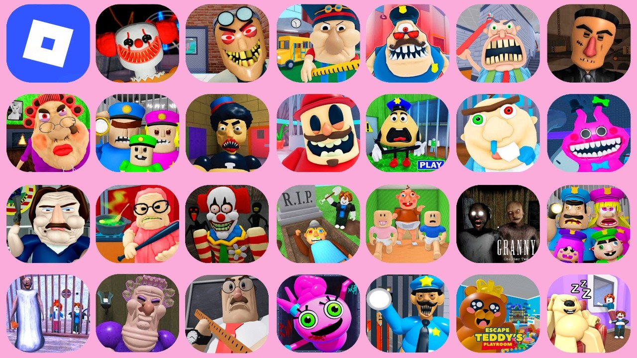ROBLOX,GRUMPY GRAN,GREAT SCHOOL BREAKOUT,67'S PRISON RUN,PAPA PIZZA'S PIZZERIA,BETTY'S NURSERY...