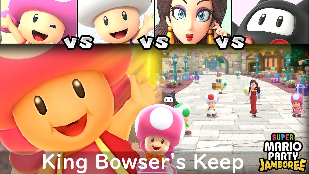 Super Mario Party Jamboree Toadette vs Toad vs Pauline vs Ninji in King Bowser's Keep