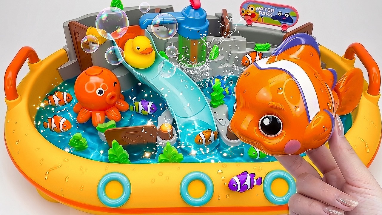 ASMR Satisfying Unboxing Fish Water Park Slide & Bubble Pool Robo Alive Toy Playset🐠💦Aqua Toys ASMR