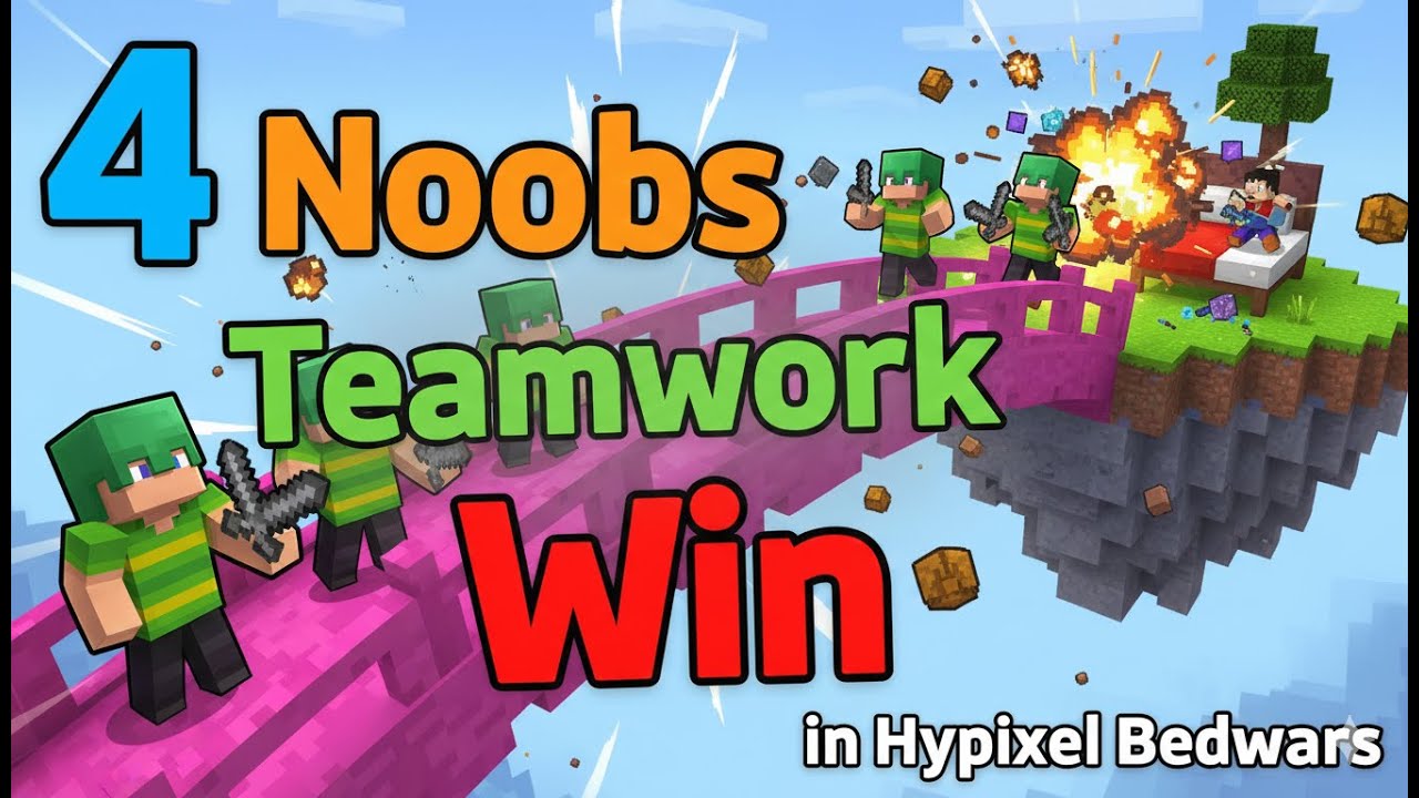 4 Noobs Teamwork Win in Hypixel Bedwars