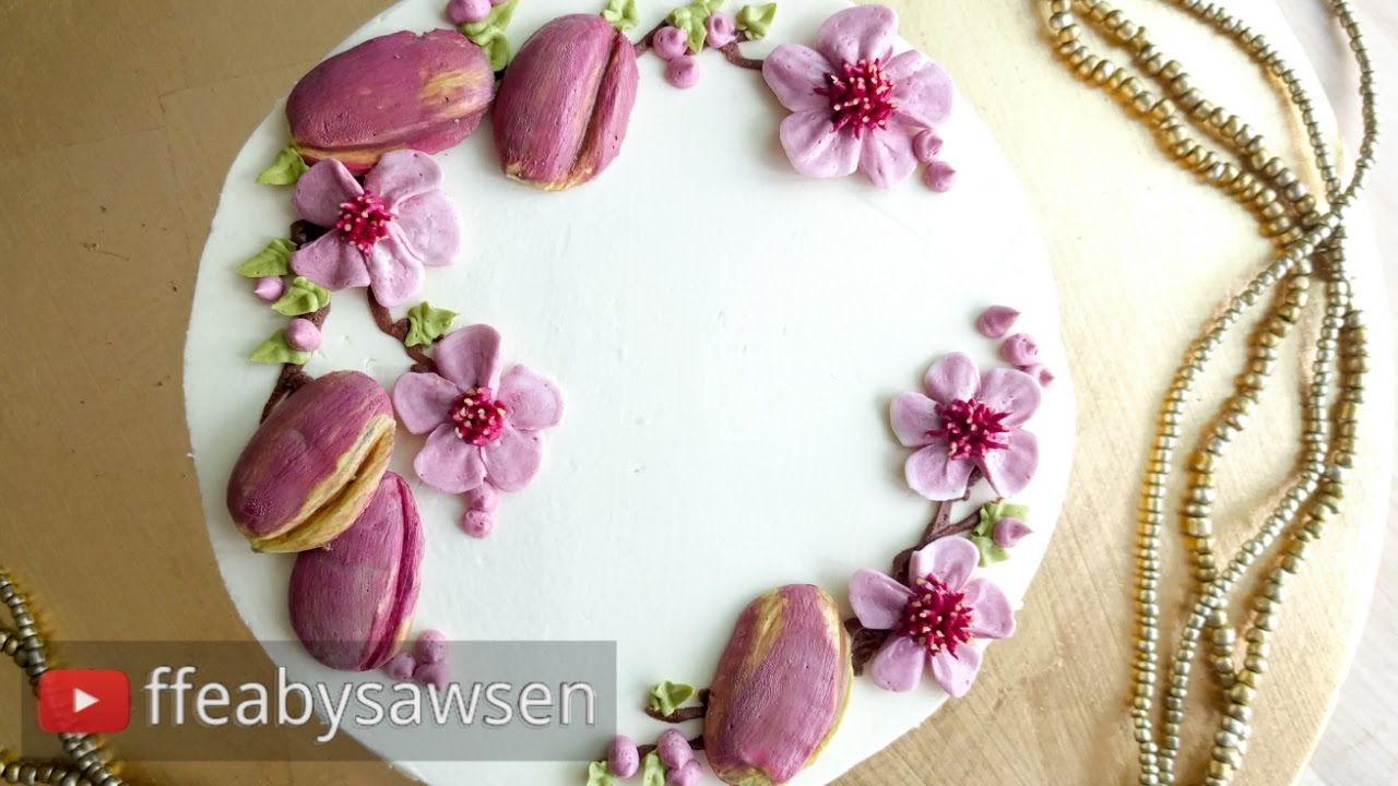 Buttercream plum & blossom wreath cake - flower & fruit tutorial 2/6 - relaxing cake decorating
