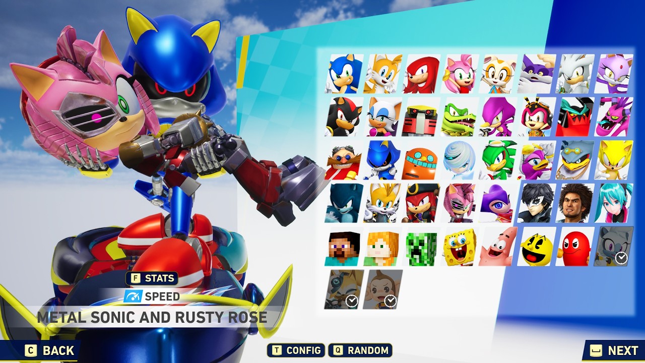 Metal Sonic is Holding Rusty Rose his hands in Sonic Racing Crossworlds!