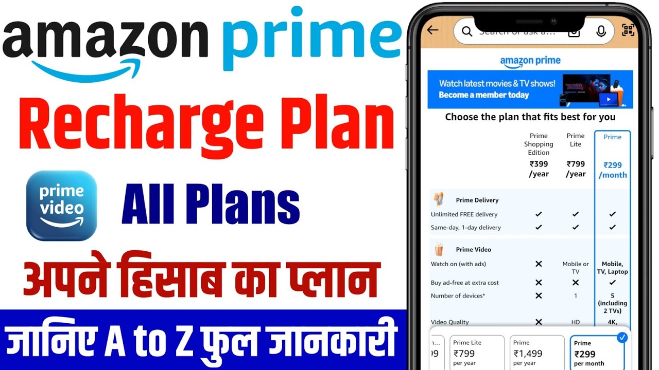 Amazon prime 1499 plan details | Amazon prime lite 799 plan details | amazon prime recharge plan