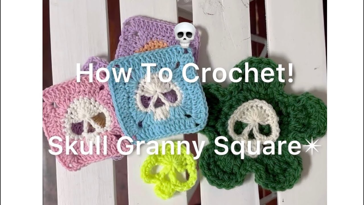 How To Crochet/Skull Granny Square✴︎✴︎✴︎Super easy💀