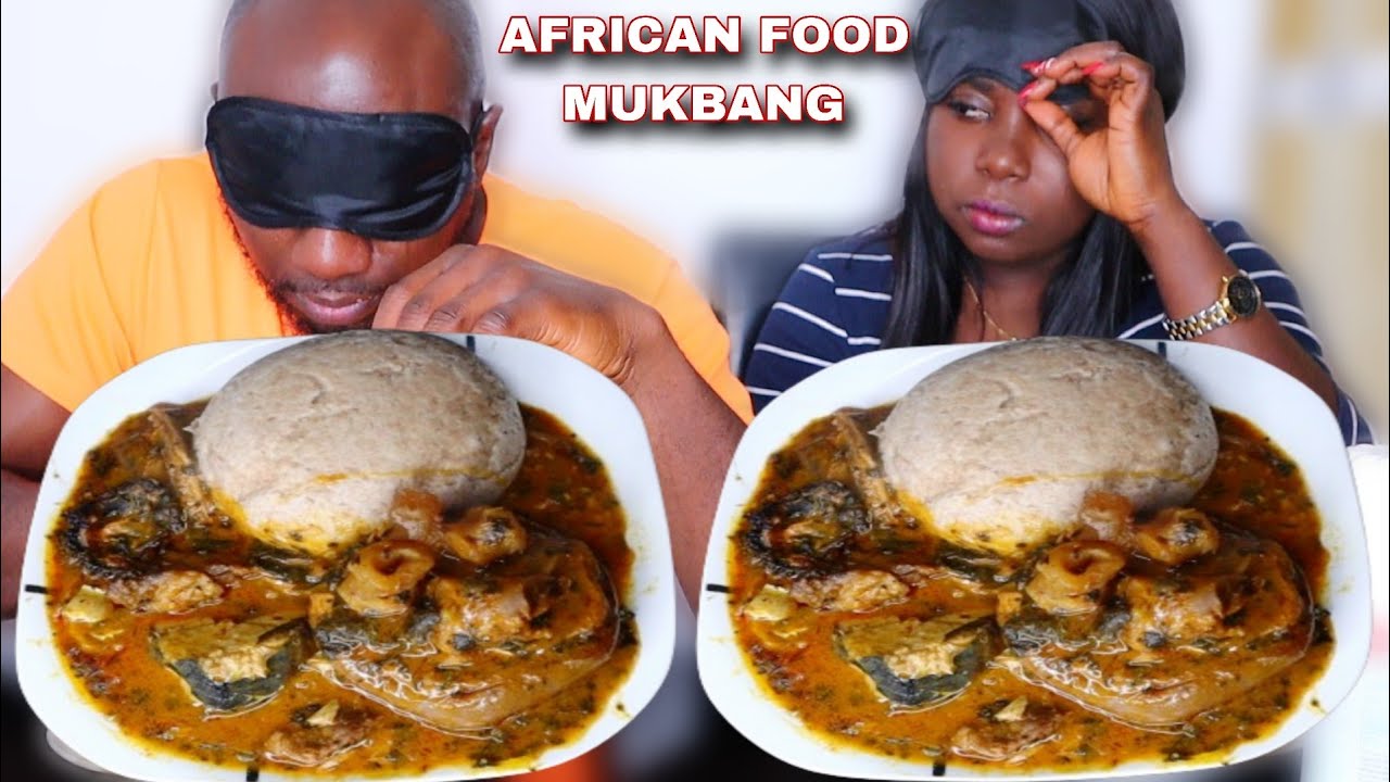 BLINDFOLDED SPEED EATING CHALLENGE MUKPRANK | WHEAT FUFU AND OGBONO SOUP EATING CHALLENGE MUKBANG