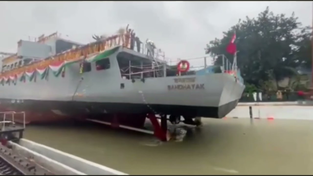 Launch of 1s of 4 new 3300-ton Sandhayak class large survey vessels for the IndianNavy at GRSE today