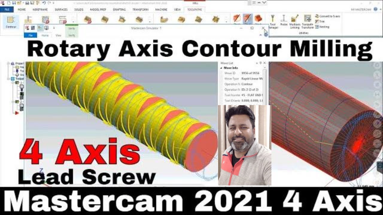 Mastercam 2021 4 Axis tutorial | How to create lead screw in mastercam 2021 4 axis contour milling