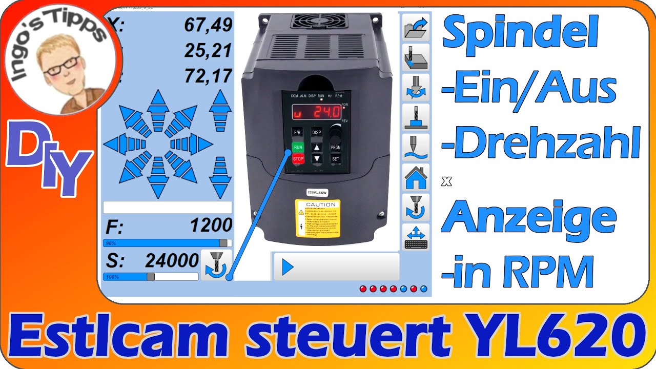 CNC-Fräse China Spindel YL 620 Ein- Aus & Drehzahl mit Estlcam steuern, Anzeige in RPM | IngosTipps