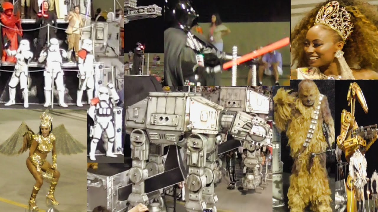 Star Wars Darth Vader, Chewbacca, B1 Battle droids at Sao Paulo Carnaval, Brazil , Champions parade