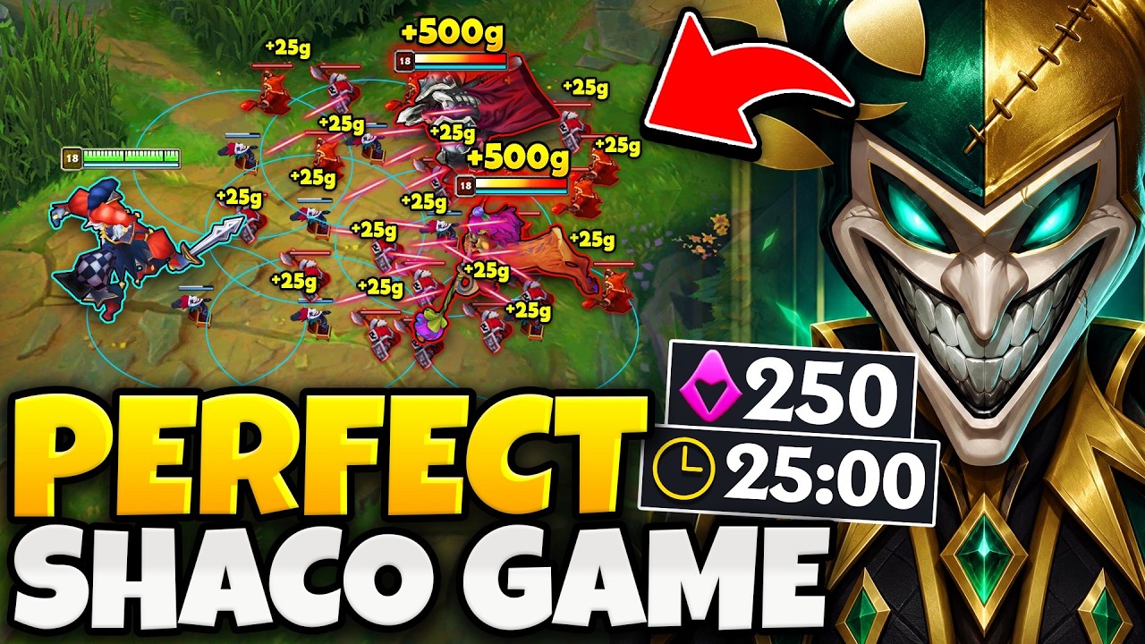 THE ABSOLUTE PERFECT SHACO GAME! 250 CS AT 25 MINUTES, SO MANY OUTPLAYS!