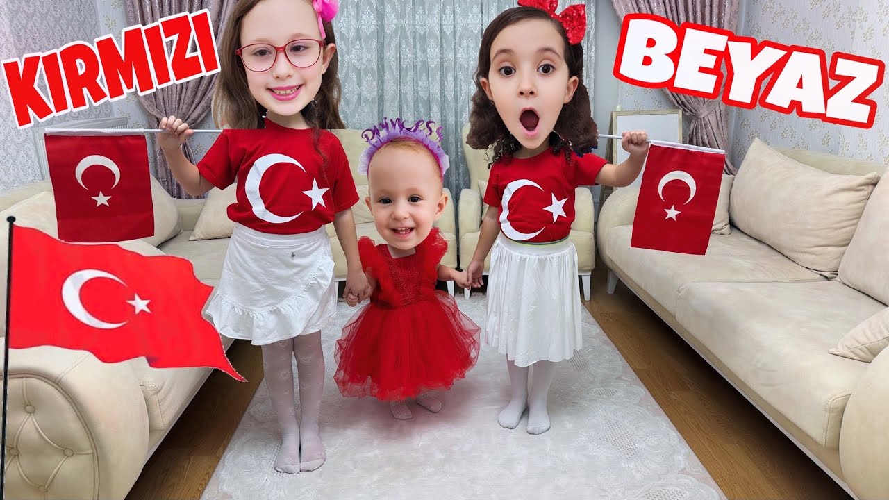 BUGÜN HER ŞEY KIRMIZI BEYAZ ! BAHAR BANU ALYA VE ASEL MİRA BAYRAĞIMIZIN RESMİNİ ÇİZDİ !! 