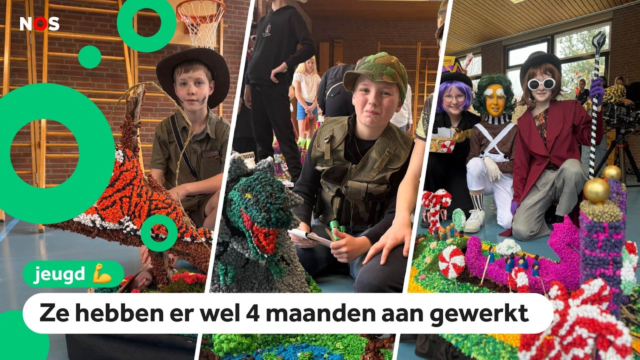 Kinderen maken praalwagens van propjes papier