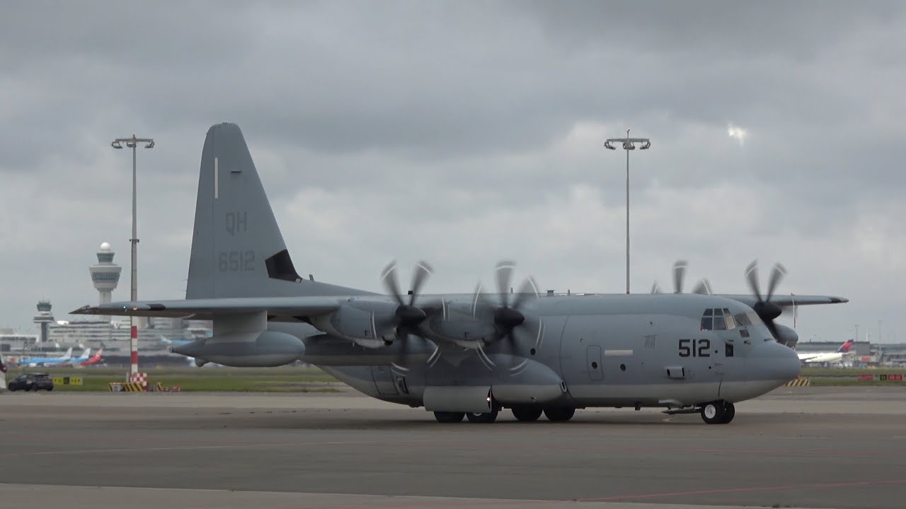(4K) United States Marine Corps KC-130 Hercules at Amsterdam Airport Schiphol (DutchPlaneSpotter)