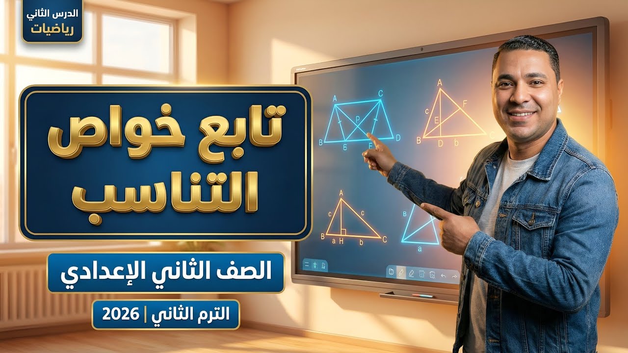 جبر الصف الثاني الإعدادي الترم الثاني 2026 | الدرس الثاني: تابع خواص التناسب (الخاصية الخامسة)