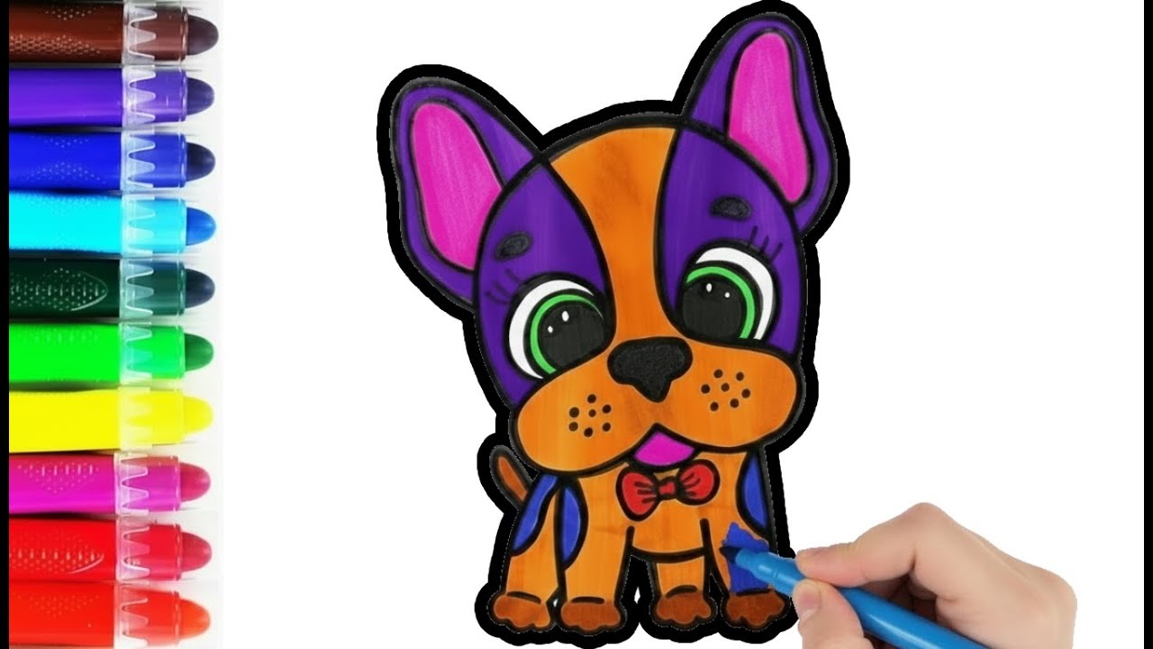 Cute Dog Drawing Rainbow Dogs Coloring Frenchie Bulldog Dog Drawings Funny Dogs Colors for Kids
