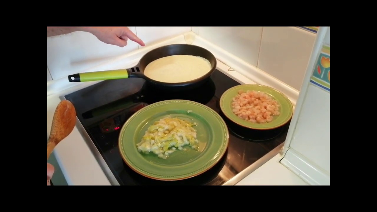 Crema de puerros con gambas