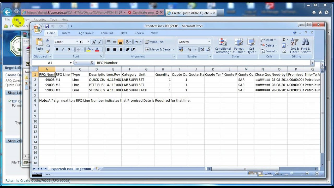 Using Spreadsheet - Oracle Sourcing