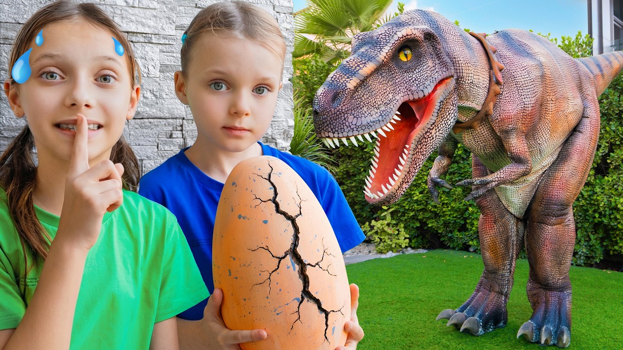 Kids Take Care of a Hungry Dinosaur: Family Pretend Play Stories