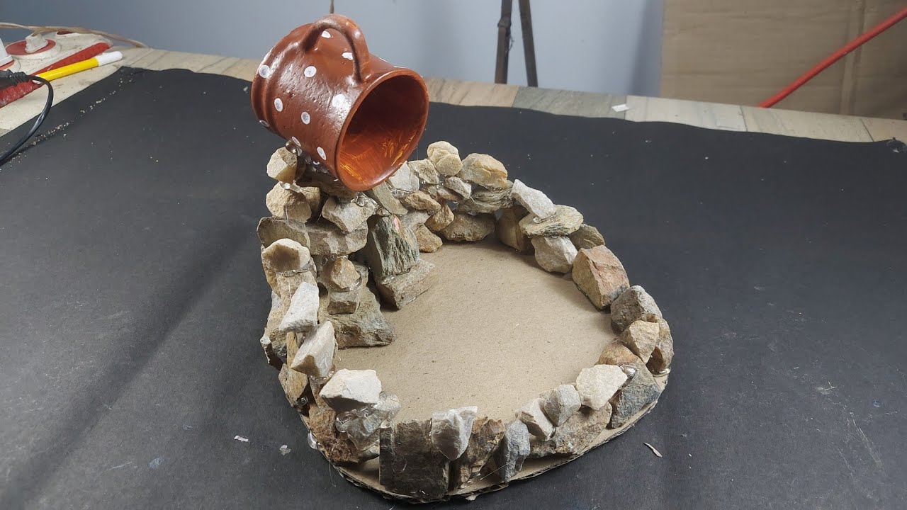 Beautiful waterfall making from Waste cups & Stone | Best out of waste | Recycling