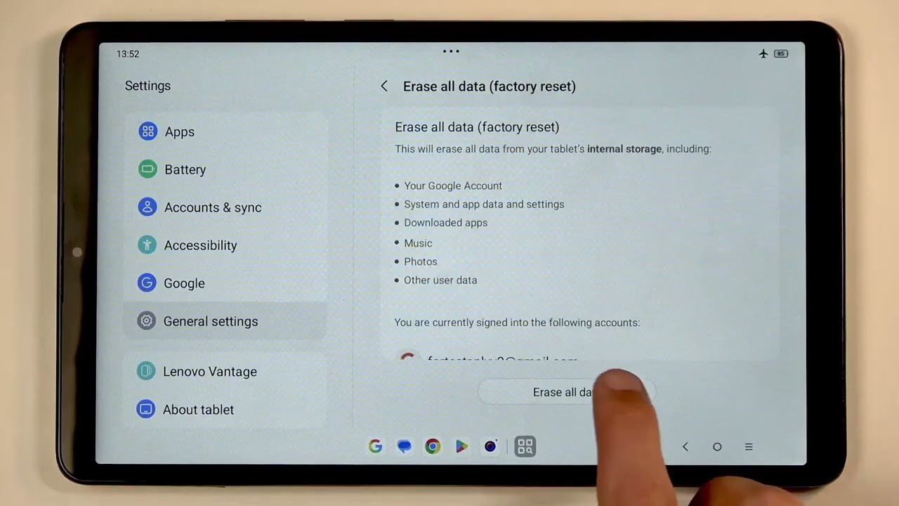 LENOVO Tab One – كيفية إعادة ضبط المصنع