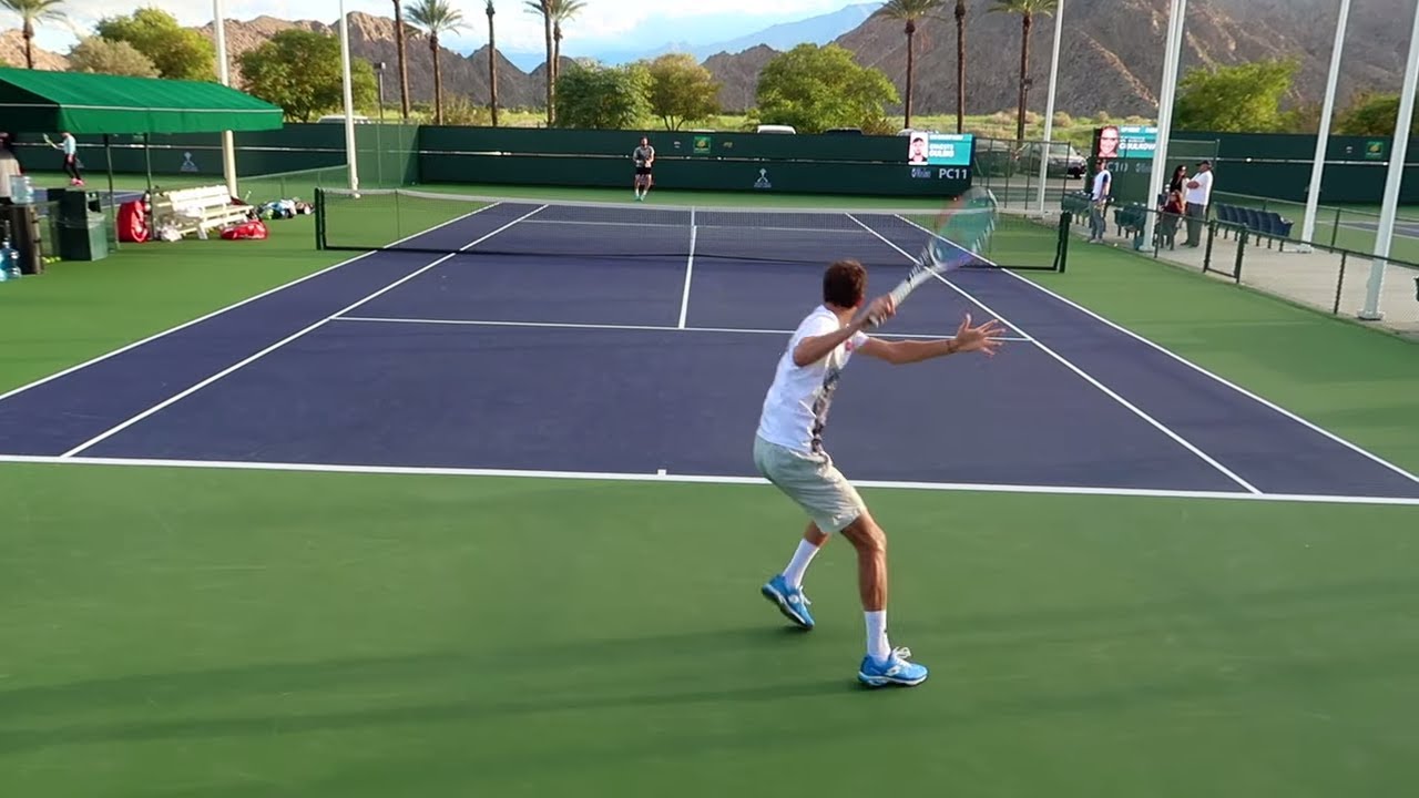 Daniil Medvedev Practice Match Indian Wells ATP - Court Level View Tennis