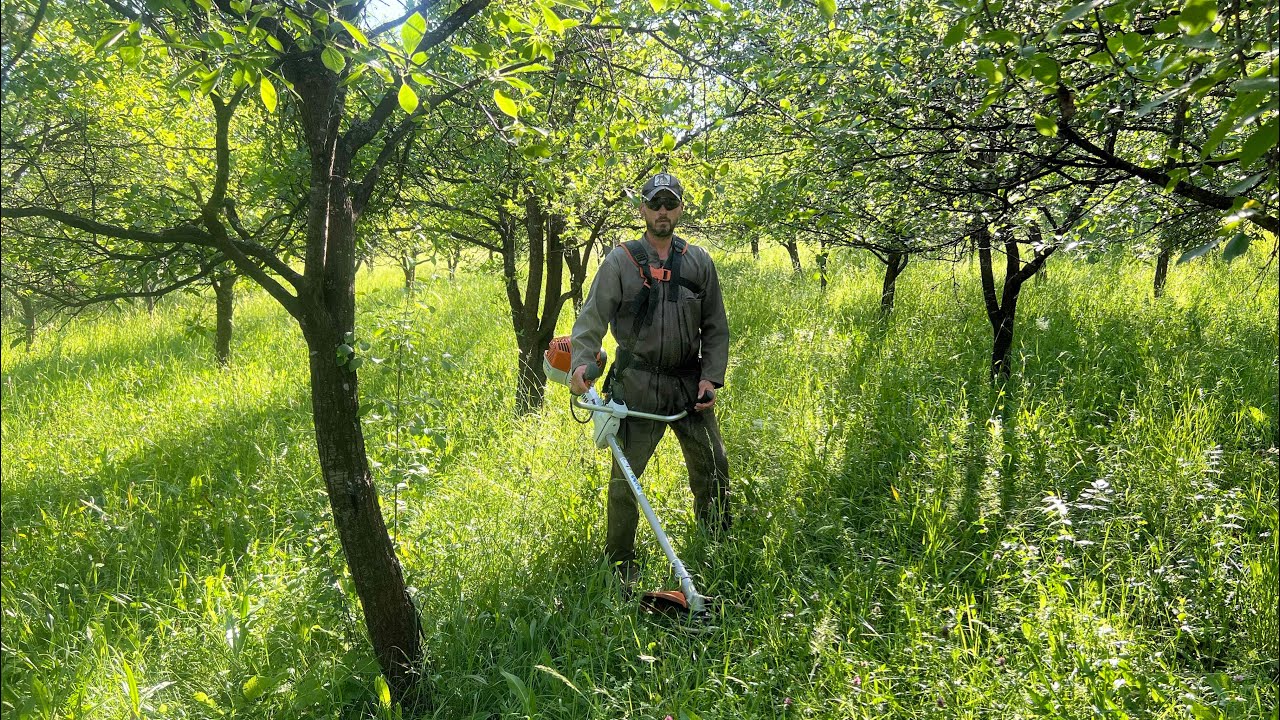 Cutting fresh grass with Stihl Fs 560-C with square black 3,3 mm trimer line.