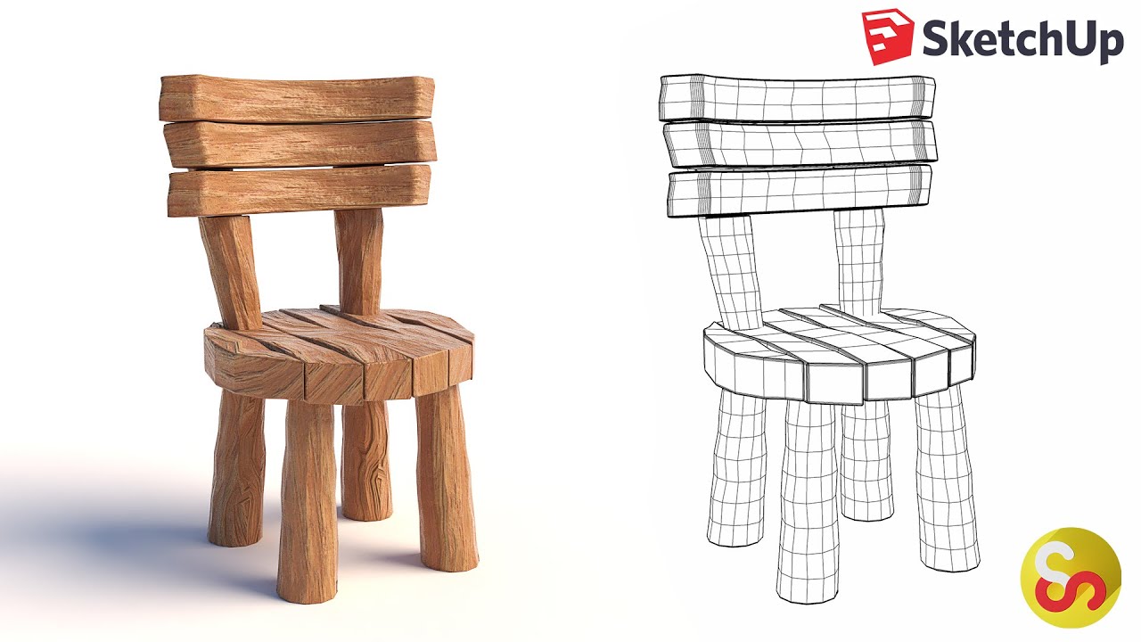 3D cartoon wooden chair - Sketchup tutorial timelapse