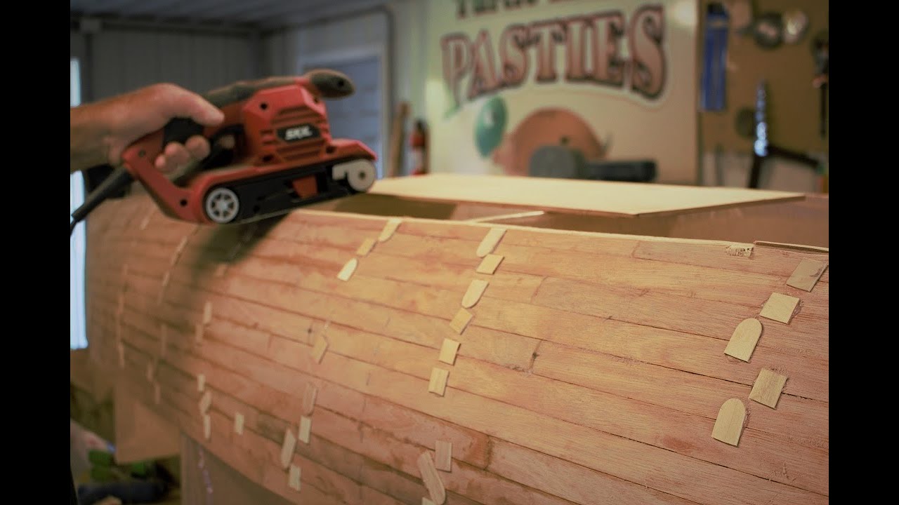 Trimming the Sides on My Plywood Strip Canoe