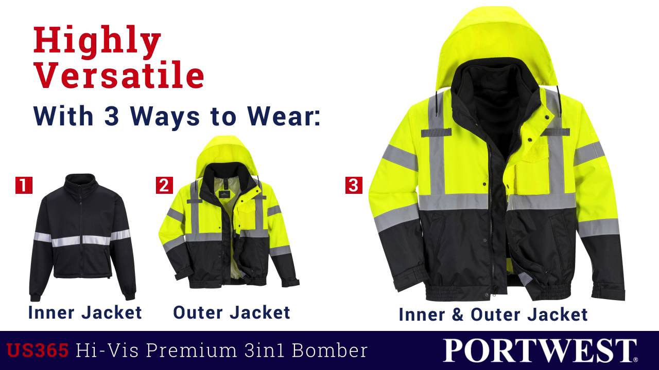 Workwear Mart Portwest 3in1 High Visibility Safety Reflective Jacket